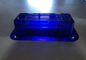 Hazel Atlas Vintage Cobalt Blue Criss Cross Covered Butter Dish Rectangle - Picture 1 of 23