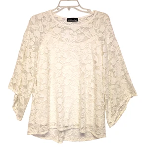 Womens Full Lace Lined Shell Ivory Blouse Top Bat Wing Sleeve Ivory Cream - Picture 1 of 7