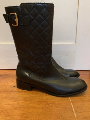 Talbots Women's Black Quilted Riding Boots Mid-Calf Buckle Detail 7 - Image 1 of 4