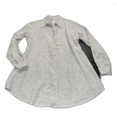 Top túnica para mujer Yuvita a rayas con botones Lagenlook lino negro blanco talla S Foto 1 de 4