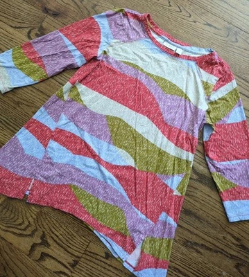 LOGO de Lori Goldstein Talla S Dobladillo Dividido Asimétrico Arte Abstracto Manga 3/4 Top Foto 1 de 4