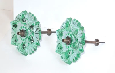 (2) Cortinas de vidrio victoriano vintage atado flor verde con herrajes Foto 1 de 4