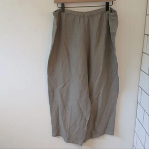 Eileen Fisher Beige Linen Blend Pull On Elastic Waist Wide Leg Crop Pants Large - Picture 1 of 7