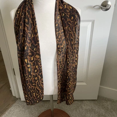 Cachecol oblongo vintage com estampa de animal leopardo semi transparente 100% poliéster 13,5" x 52" - Imagem 1 de 4