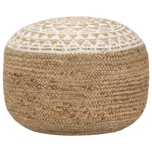 Handgefertigter Sitzpuff Weiß 40 x 45 cm Jute X0K1 - Bild 1 von 3