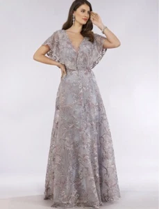 Dress Women Party Long Elegant Cape Sleeve Multicolored Dress. Fit For A Queen ! - Picture 1 of 2