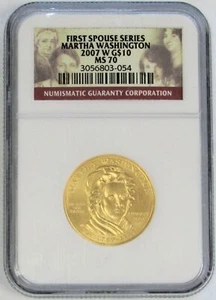 2007 W GOLD US $10 MARTHA WASHINGTON FIRST SPOUSE 1/2 OZ COIN NGC MINT STATE 70 - Picture 1 of 3