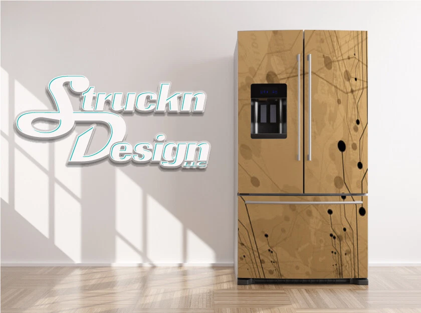 Adesivo de vinil bege tema técnico geladeira freezer porta lateral - Imagem 1 de 1