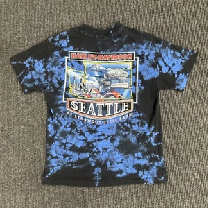 Harley Davidson Shirt Tie Dye Blue Seattle Washington Lynnwood Single Stitch - Picture 1 of 10