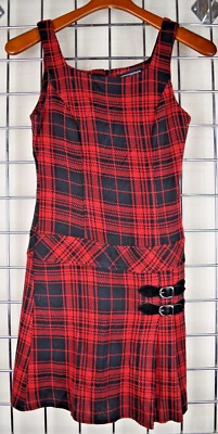 Vestido Vintage City Triángulos Talla S/M Años 90 Rojo Negro Hebillas a Cuadros Impresionante Grunge Foto 1 de 4