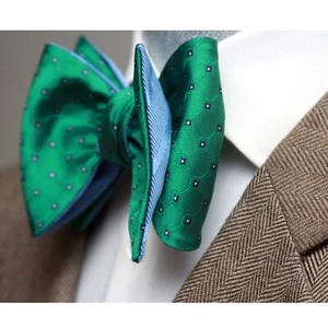 Men's Self-tied Bow Tie 100%Silk Big Butterfly Reversible Blue Green S639 - Picture 1 of 17