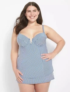 NEW SWIM By CACIQUE Underwire Balconette Seersucker Swim Tankini Top 44DDD - Picture 1 of 12