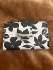 Mundi leather wallet new mutiple pockets black and white floral print  5 1/2 x4
