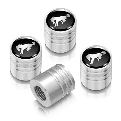 Tapas de vástago de válvula de neumático estilo cilindro de aluminio negro sobre plata Ford Bronco Foto 1 de 3