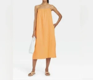 Women's Easy Linen Blend Strappy Dress (XL - 16) "ORANGE" ~ NEW!!! - Picture 1 of 7