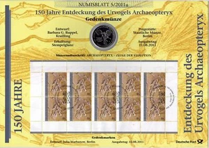 RFN arkusz numizmatyczny 5/2011 150. Rocznica odkrycia pierwotnego ptaka Archaeopteryx - Zdjęcie 1 z 1