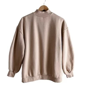 Bershka Damen Größe Small Fleece-gefütterter Pullover Sweatshirt mit Stehkragen in Hellbraun - Bild 1 von 8