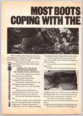 1981 Anuncio impreso Timberland La mayoría de las botas tienen dificultades para hacer frente a las realidades Foto 1 de 2