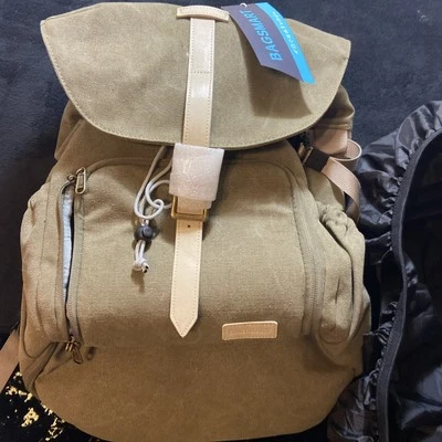 Khaki Green  Canvas Backpack BAGSMART Multi-Use Waterproof 18”x14” Buckles & Zip - Image 1 of 4