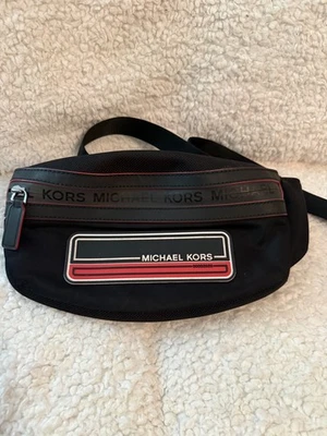 Michael Kors Kent Sport Belt Bag in Black with Crimson Accents  - Image 1 of 4