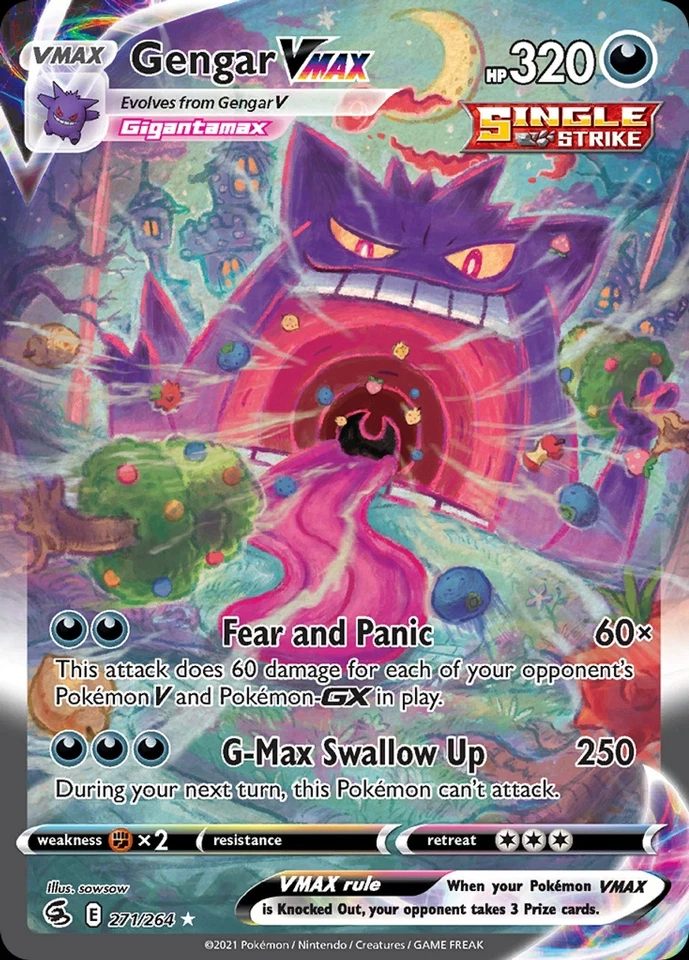 Tarjeta de ataque Pokémon Gengar VMAX #271/264 arte alternativo fusión 2021 sin clasificar Foto 1 de 1