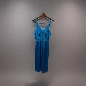Vintage JCpenny Teal Lace Nightie USA Satin Nightgown Size Large - Picture 1 of 7