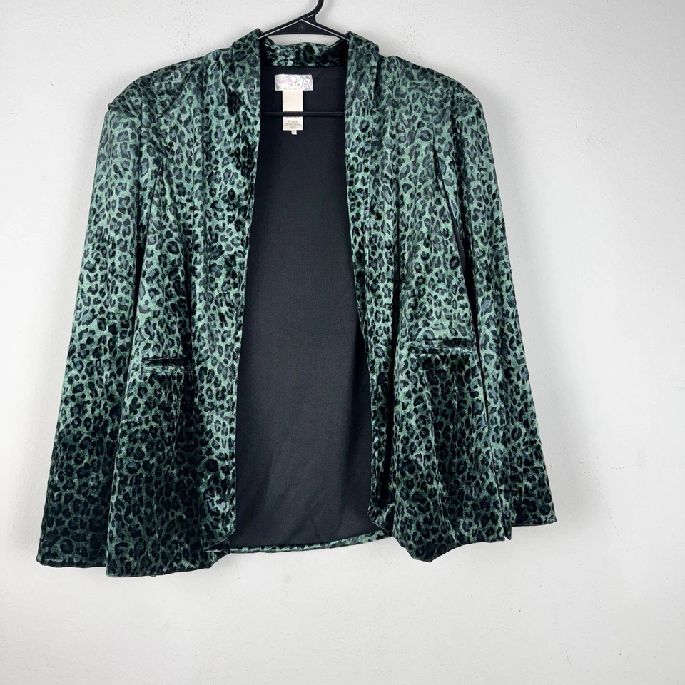 Chaqueta Blazer Free People Para Mujer Estampado de Leopardo Capa Terciopelo Talla OS Verde Oscuro Foto 1 de 4