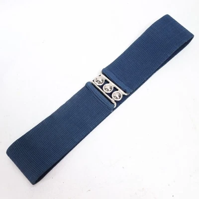 Cinturón Retro Elástico Mujer S Azul Marino Tono Plata Inserto Disco Cierre Ancho Foto 1 de 4