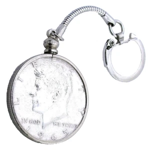 1965 KENNEDY SILVER HALF DOLLAR KEYCHAIN OLD STOCK STORED 4 DECADES ES9443/52025 - Picture 1 of 2