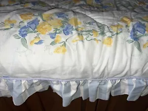 RARO EDREDÓN DOBLE LAURA ASHLEY DE COLECCIÓN ~ AZUL Y AMARILLO FLORAL ~ REVERSIBLE - Imagen 1 de 4