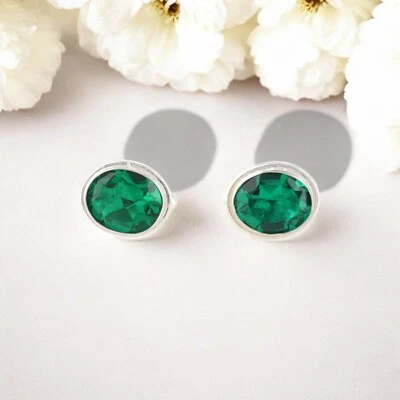 925 Sterling Silver Chrome Diopside Gemstone Jewelry Cufflink 0.59" For Wedding - Image 1 of 4