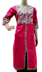 Riaa stilvolle Baumwolle Kantha Handstickerei A-Linie lange Kurti Tunika-Medium - Bild 1 von 8