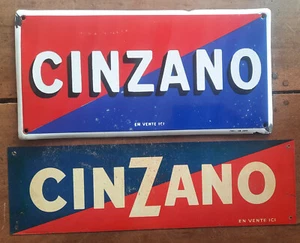 2 Anciennes Plaques Emaillée Tôle CINZANO bar pub Philippault Ed jean 45x13cm - Picture 1 of 4
