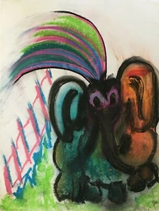 Original ~ Lori Clark 18" x 24" Acuarela "ELEFANTE EN LA HABITACIÓN" GRANDE EE. UU. TINTA - Imagen 1 de 7