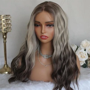 30-Second Wear Glueless Ombre Lace Front Wig - Ash Platinum Water Waves - Picture 1 of 11