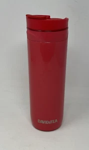 Davids Tea Travel Tumbler Mug Pink Red Stainless Piston Pump Thermal Flip Top - Picture 1 of 13