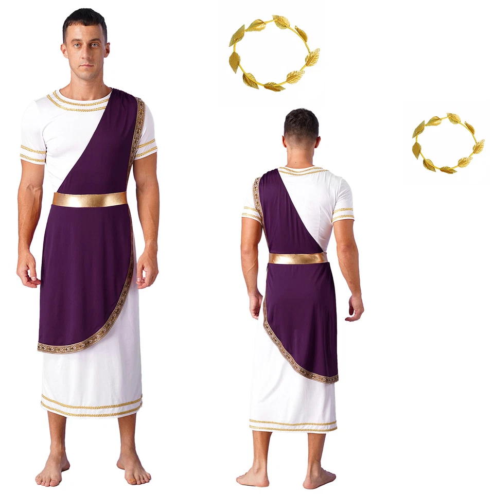 Disfraz de toga griega antigua para hombre con dobladillo irregular de un hombro Foto 1 de 4