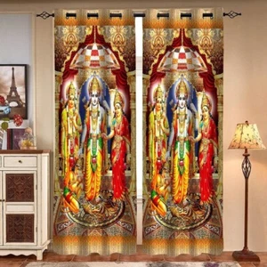 Digital Printed God Ram Darbar Door Curtain 4 x 5 Feet, Set of 2 - Picture 1 of 4