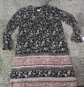 J.Jill Etuikleid V-Ausschnitt Langarm Herbst Blumen Bordüre Print Small Petite - Bild 1 von 5