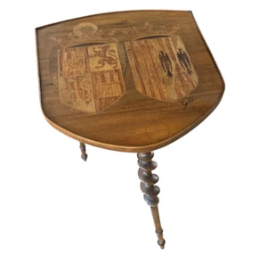 Antique Handmade Marquetry Wood Table with Coat of Arms Shield Top (Emile Galle) - Picture 1 of 23