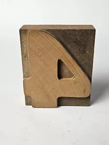 LARGE NUMBER "4" ANTIQUE LETTERPRESS VINTAGE WOODEN PRINT BLOCK STAMP 3" - Picture 1 of 6