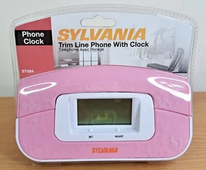 Sylvania Trim Line Phone with Clock ST884 Pink and White 2008 - Picture 1 of 6