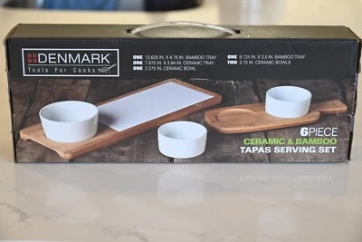 Denmark Tools For Cooks 6 Piece Ceramic & Bamboo Tapas Serving Set New - Image 1 of 3