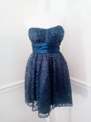 Trixxi Lace Overlay Strapless Blue Dress Juniors Size 3  - Image 1 of 4