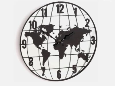 Travel World Map Design Large Numerals Time Display Indoor Mirrored Wall Clock - Image 1 of 4