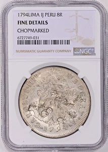 Peru 1794-LM IJ Silver 8 Reales KM-97 NGC Fine Details Chopmarked - Picture 1 of 2