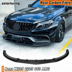 Fit For Mercedes W205 C205 C63 2015-20 REAL CARBON Front Bumper Lip Spoiler - Picture 1 of 12