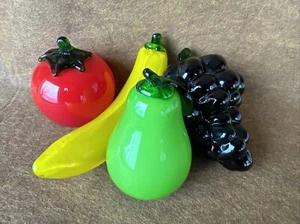 Four Vintage Murano Style Hand Blown Glass Fruit - Grapes, Banana, Pear, Tomato - Picture 1 of 24
