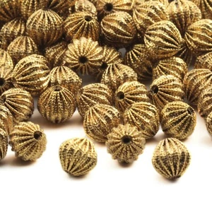 Lot (120) 9mm Vintage Czech brass metal ribbed hollow beads findings - Picture 1 of 2