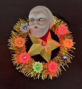 Guirnalda de oropel dorado intermitente de colores claros adorno de árbol con acento de Santa - Imagen 1 de 6